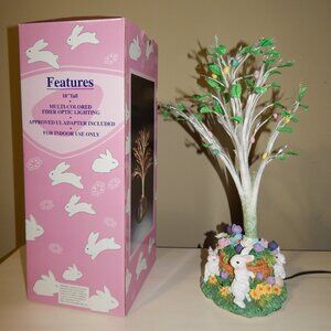 Vintage Ceramic Resin Base Easter Bunny Fiber Optic Color Changing 18” Tree